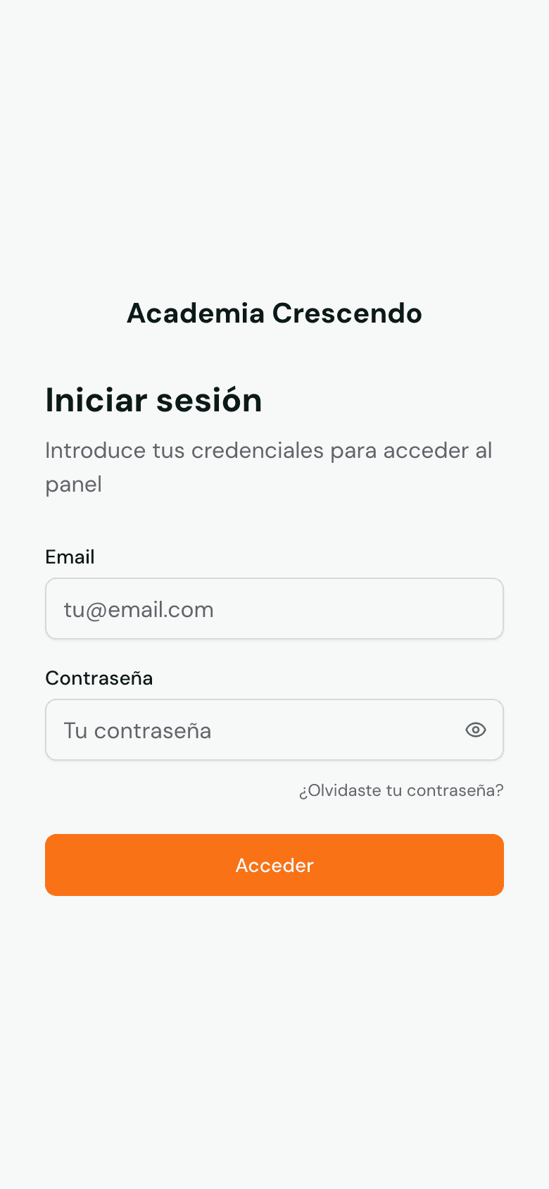 Pantalla de acceso al portal de la academia